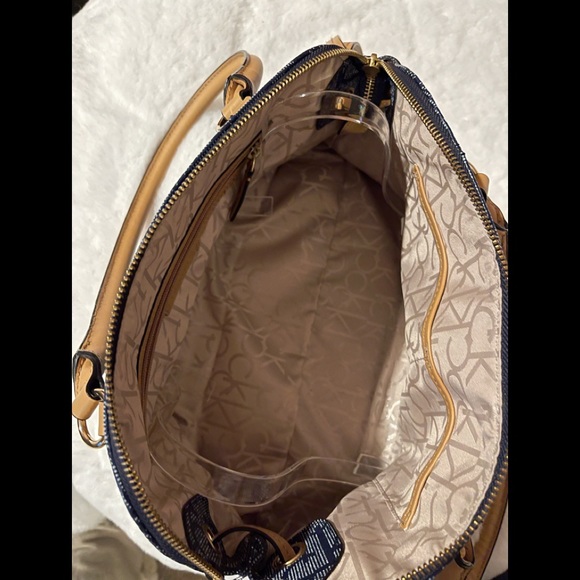 Calvin Klein Signature Logo Navy Satchel Purse - Picture 8 of 13